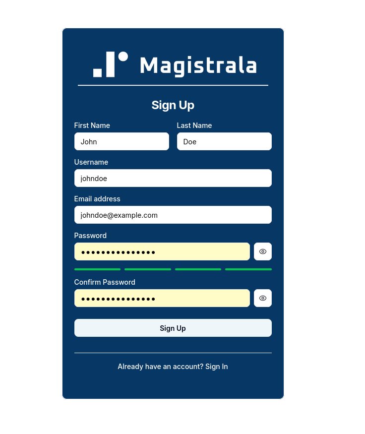 Sign Up Page