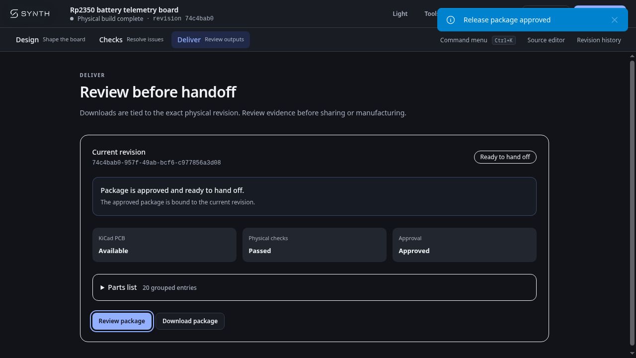 Approved package ready for handoff